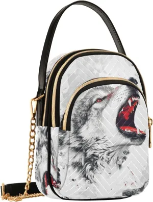 SUABO Crossbody Bag for Women, Fierce Wolf Phone Purse Detachable Chain Bag Shoulder Handbag Wallet