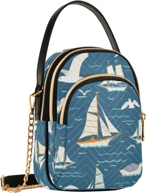 SUABO Crossbody Bag for Women, Sailing Ship Seagull Phone Purse Detachable Chain Bag Shoulder Handbag Wallet