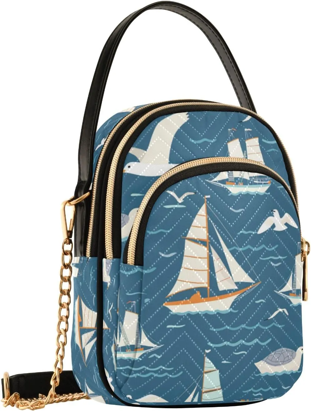 SUABO Crossbody Bag for Women, Sailing Ship Seagull Phone Purse Detachable Chain Bag Shoulder Handbag Wallet