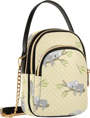 SUABO Crossbody Bag for Women, Sleeping Koala Phone Purse Detachable Chain Bag Shoulder Handbag Wallet