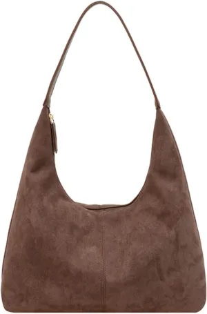 Suede Tote Bag Women Fall Winter Vintage Casual Handbag PU Strap Zip Slip Pocket Matte Shoulder Bag