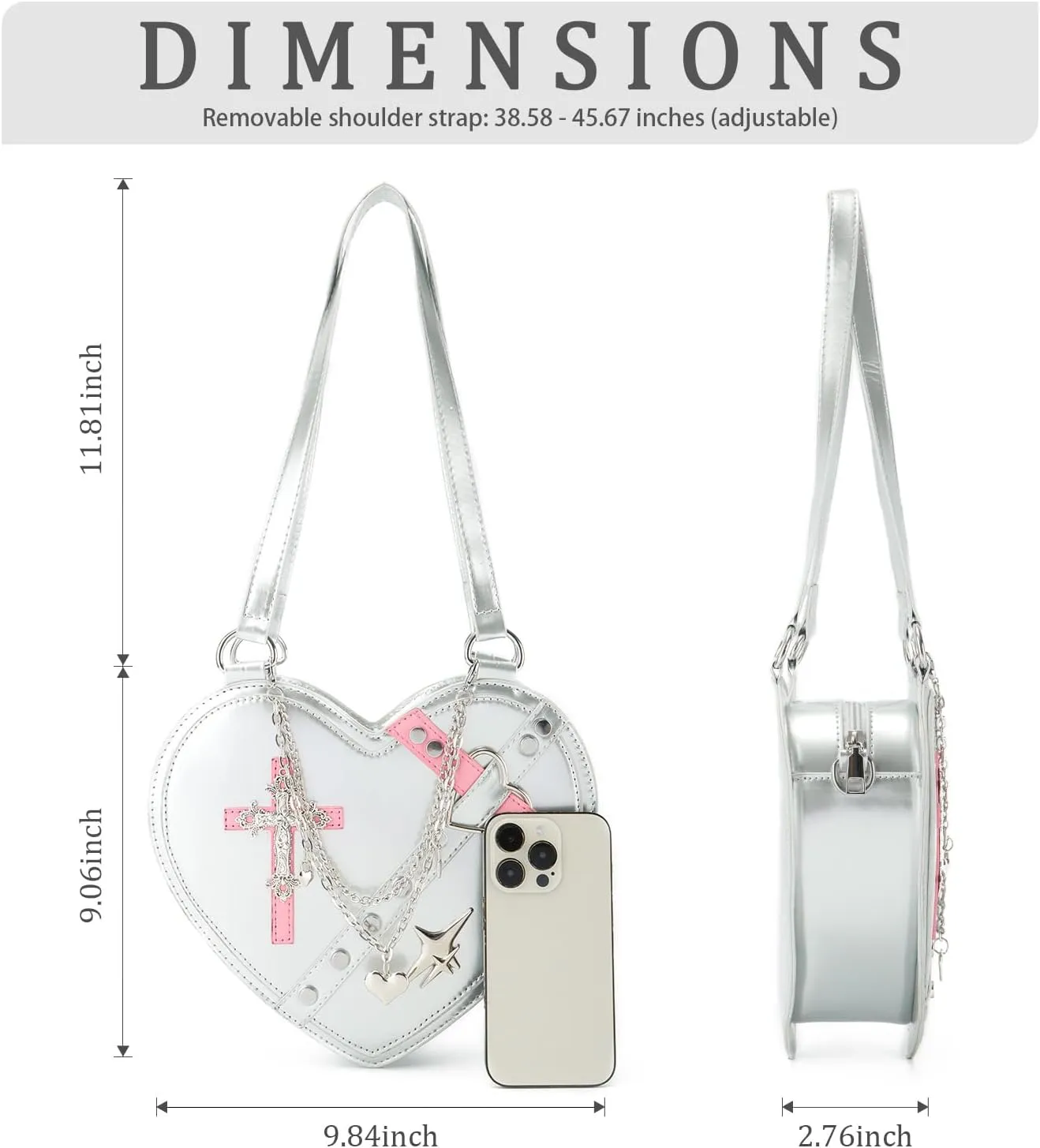 SUKUTU Cute Heart Shaped Shoulder Bag for Women Girls Rivet Studded Gothic Purse Crossbody Bag
