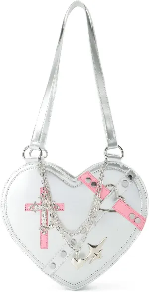 SUKUTU Cute Heart Shaped Shoulder Bag for Women Girls Rivet Studded Gothic Purse Crossbody Bag