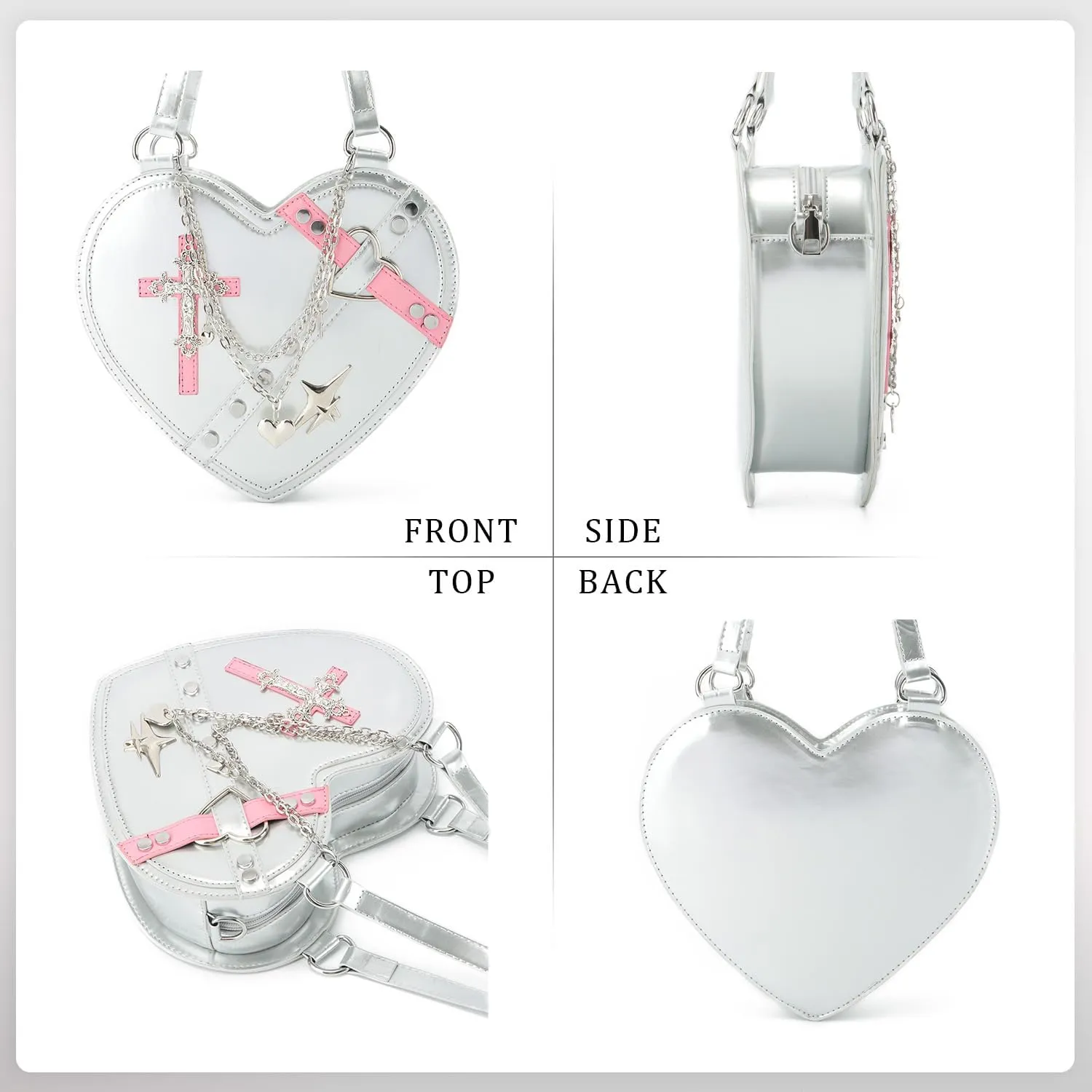 SUKUTU Cute Heart Shaped Shoulder Bag for Women Girls Rivet Studded Gothic Purse Crossbody Bag