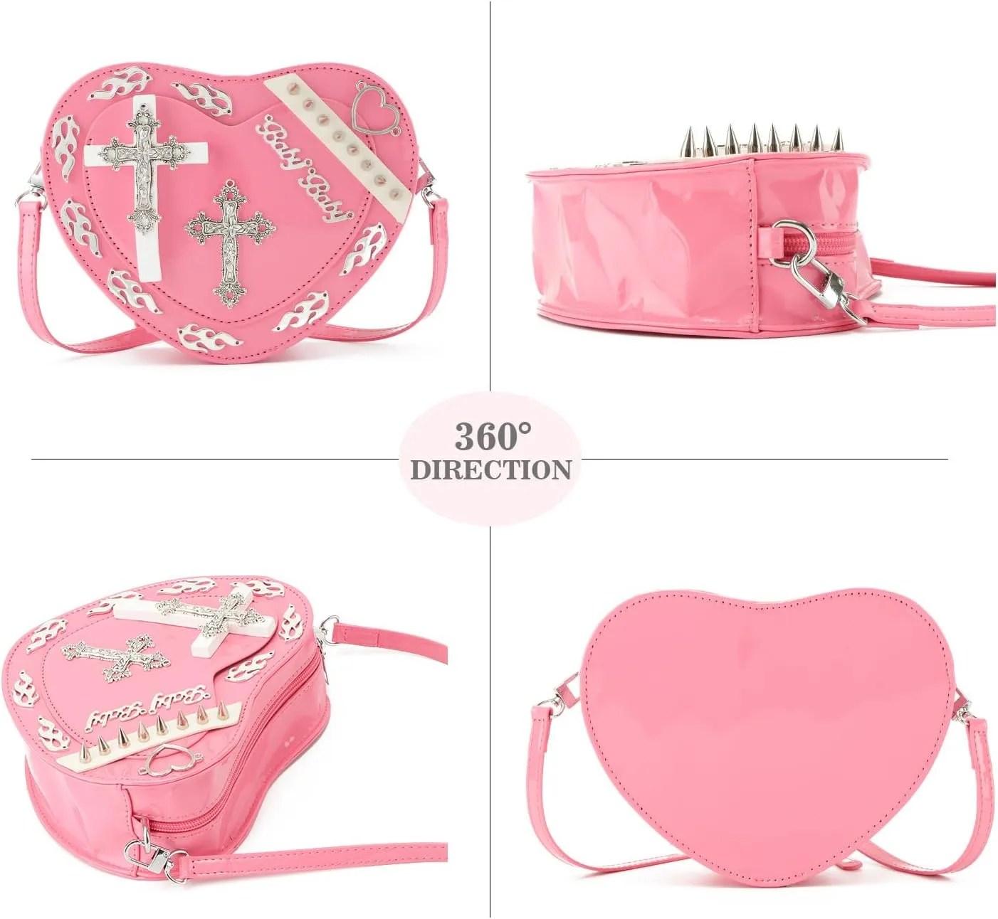 SUKUTU Women Gothic Punk Crossbody Bag Cute Heart Shaped Studded Shoulder Bag Purse