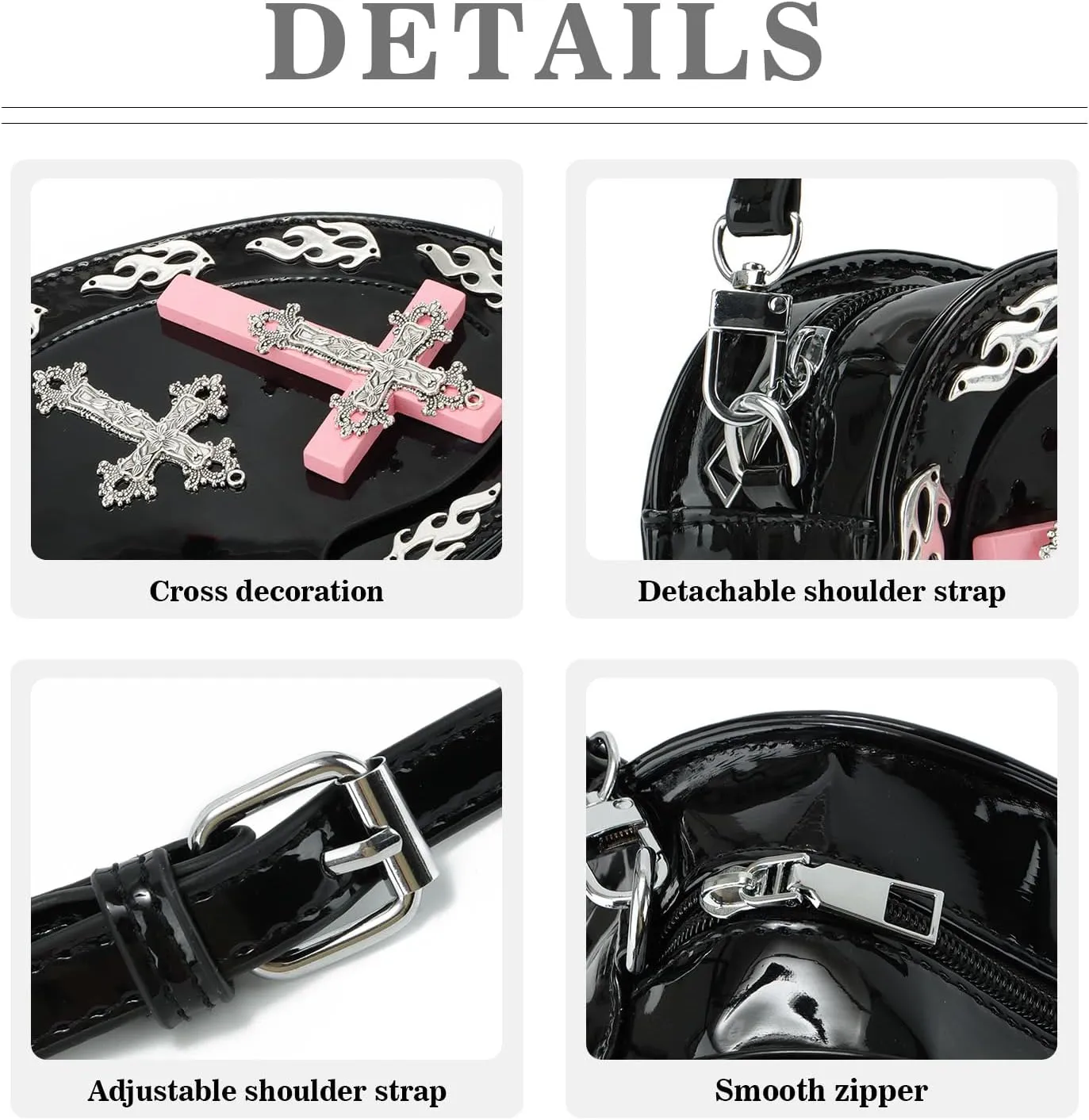 SUKUTU Women Gothic Punk Crossbody Bag Cute Heart Shaped Studded Shoulder Bag Purse