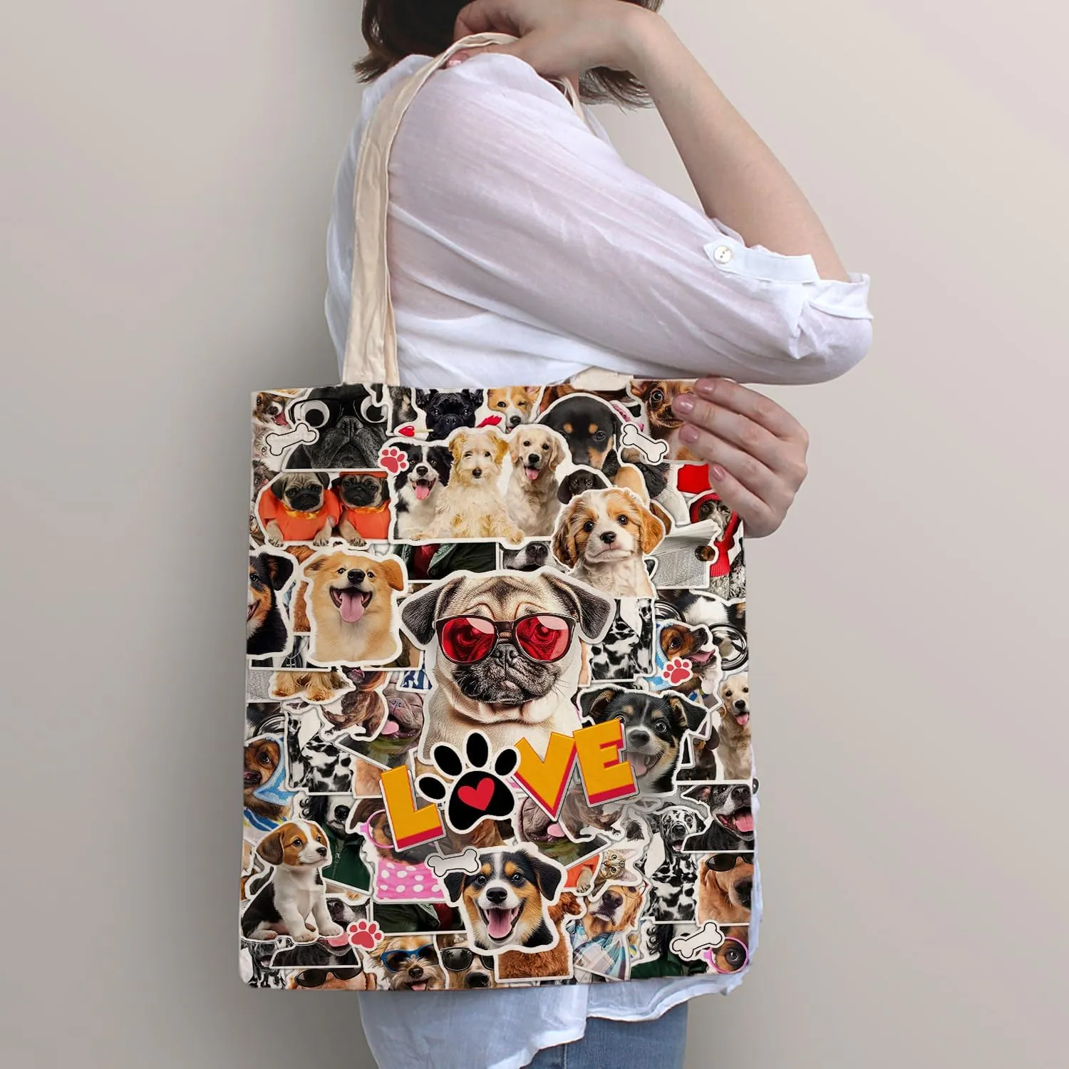 SUNFYCN Canvas Cotton Tote Bag for Women, Cat Tote Bag Reusable Grocery Bags Shopping Bags, Cute Tote Bag for Cat Lover