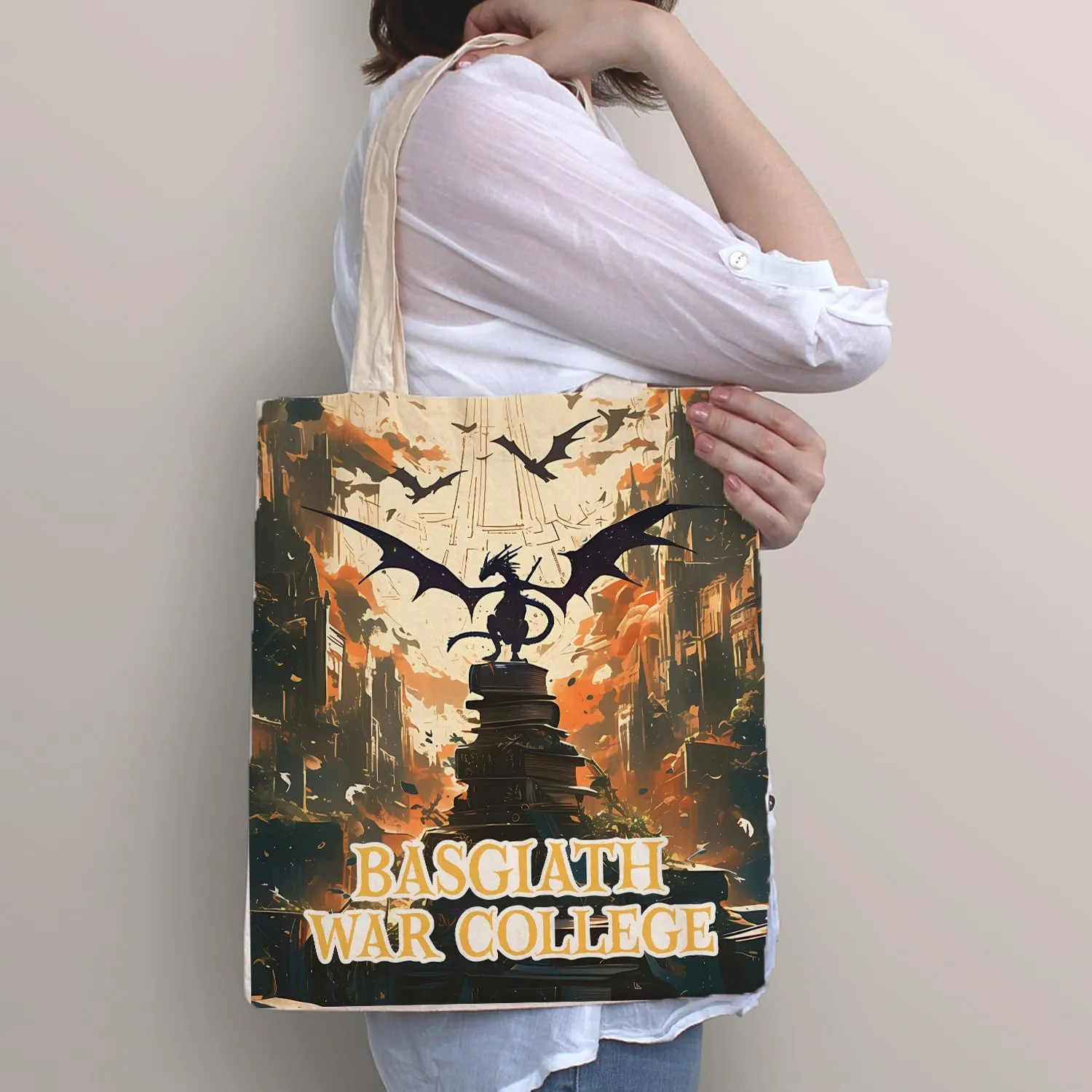 SUNFYCN Canvas Tote Bag Dragon Ridder Inspired Gift, Fourth Wing Merch Pattern Reusable Grocery Bag Shopping Shoulder Bags