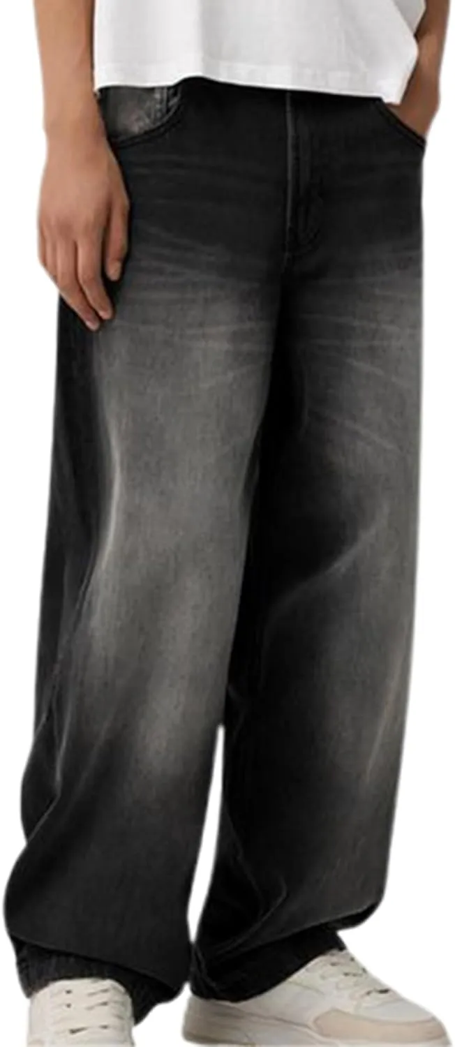 Sunloudy Men Baggy Jeans Relaxed Fit Wide Leg Denim Pants Vintage Hip Hop Straight Wide Leg Jeans Trousers Streetwear