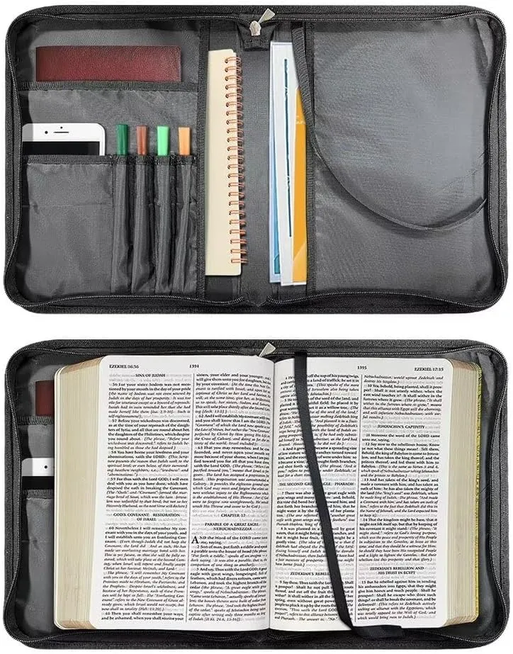 Suobstales Boho Mandala Hummingbird Pattern Bible Cover for Men Women, PU Leather Carrying Book Case Multifunctional Bible Tote Bag Bible Protective with Handle and Detachable Shoulder Strap, 2XL