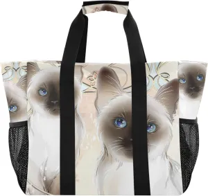 susiyo Two Cute Kittens Thai Siamese Cats Large Grocery Tote Bag Reusable Collapsible Beach Bag Travel Bag for Picnic Trip Pool