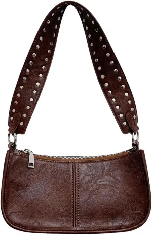 SweatyRocks Women's PU Leather Studded Zipper Shoulder Bag Top Handle Casual Crossbody Bag