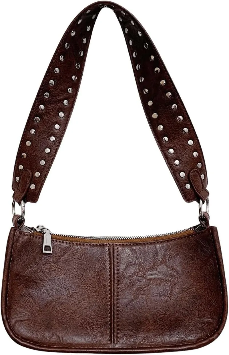 SweatyRocks Women's PU Leather Studded Zipper Shoulder Bag Top Handle Casual Crossbody Bag