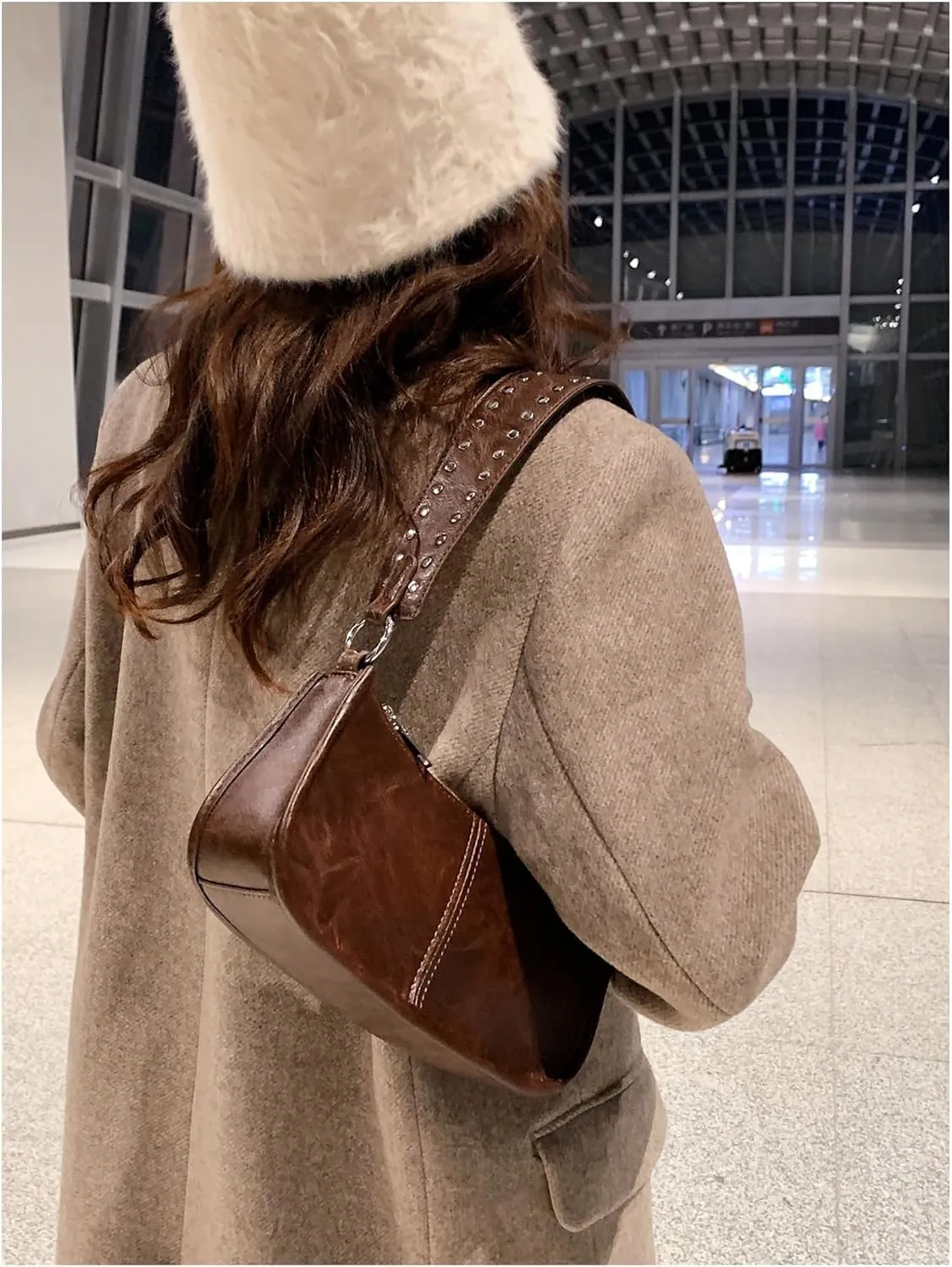 SweatyRocks Women's PU Leather Studded Zipper Shoulder Bag Top Handle Casual Crossbody Bag
