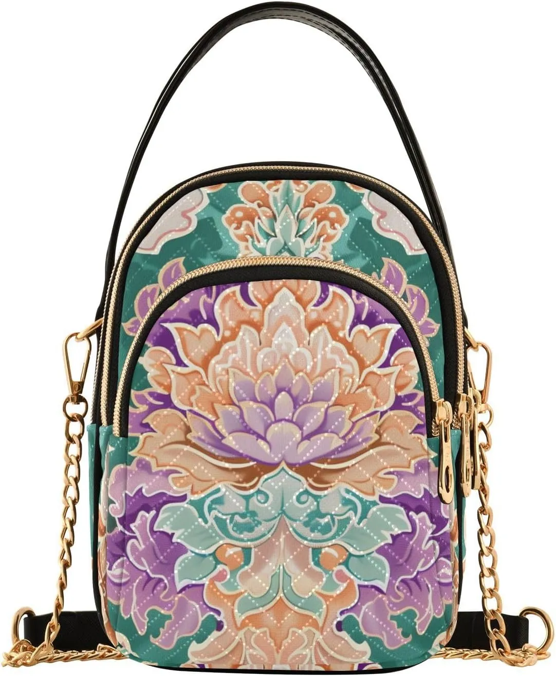 Symmetrical Gorgeous Flowers Small Women's Crossbody Purse, Shoulder Bag for Women Handbags Cell Phone Purse