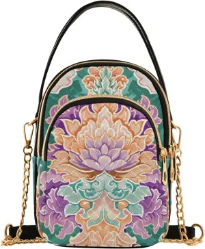 Symmetrical Gorgeous Flowers Small Women's Crossbody Purse, Shoulder Bag for Women Handbags Cell Phone Purse