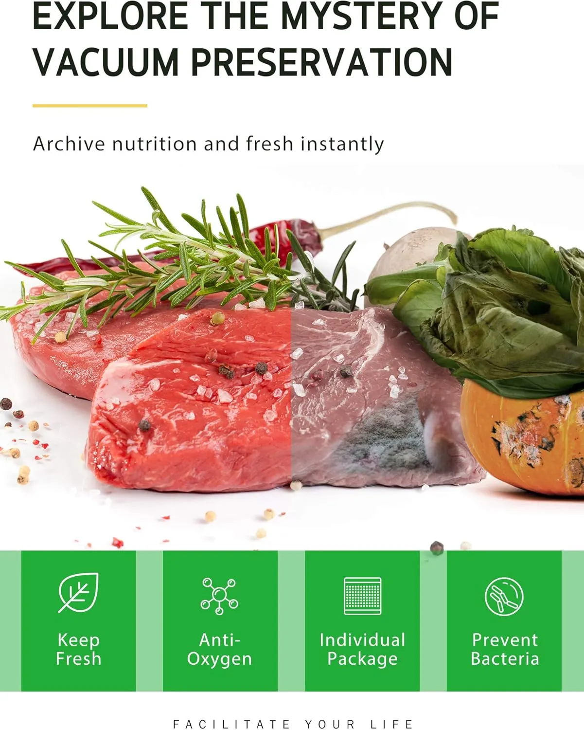 Syntus Vacuum Sealer Bags for Food, 4 Rolls 8" x 50' Commercial Grade Bag Rolls, BPA Free Food Vac Bags for Storage, Meal Prep or Sous Vide