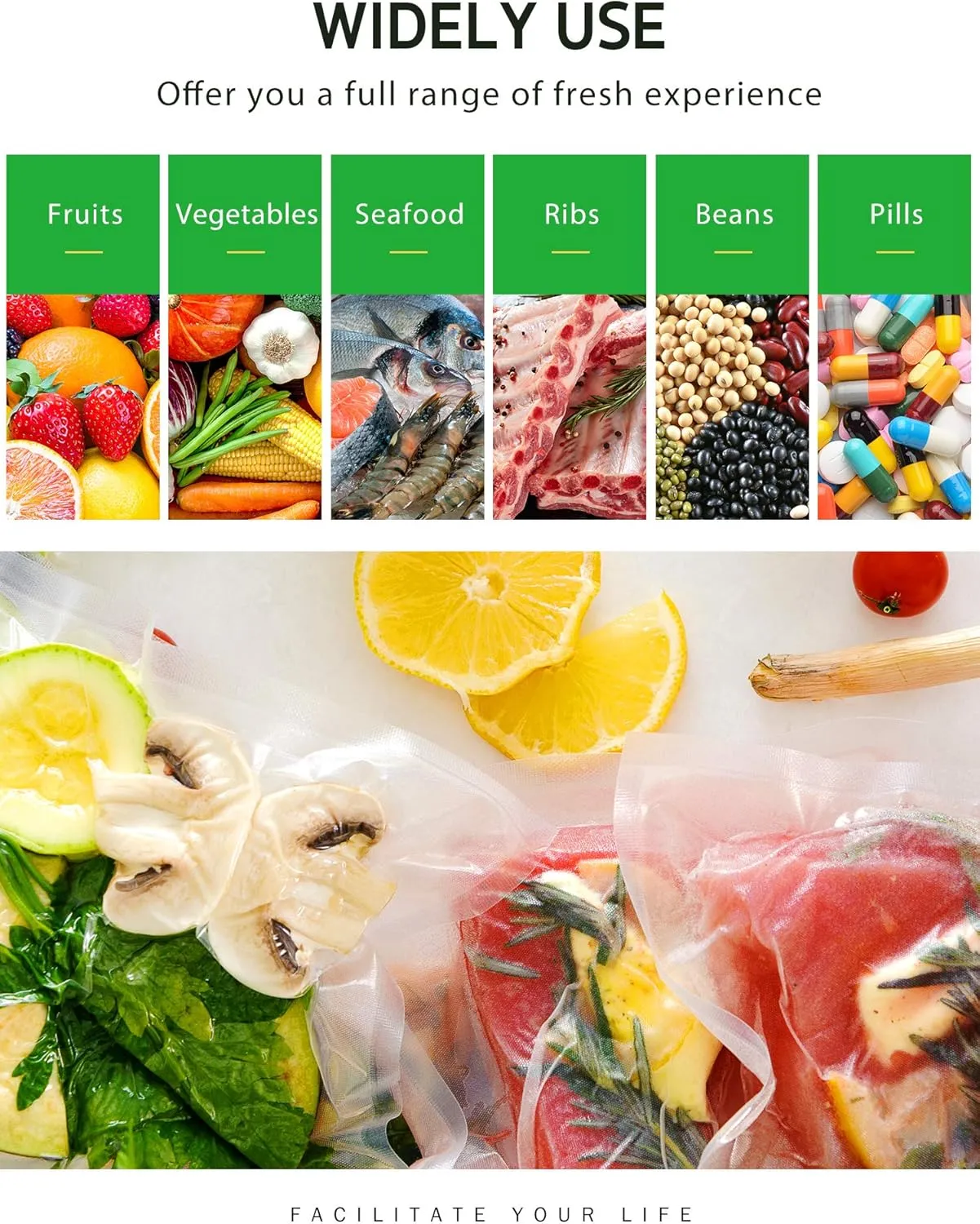 Syntus Vacuum Sealer Bags for Food, 4 Rolls 8" x 50' Commercial Grade Bag Rolls, BPA Free Food Vac Bags for Storage, Meal Prep or Sous Vide