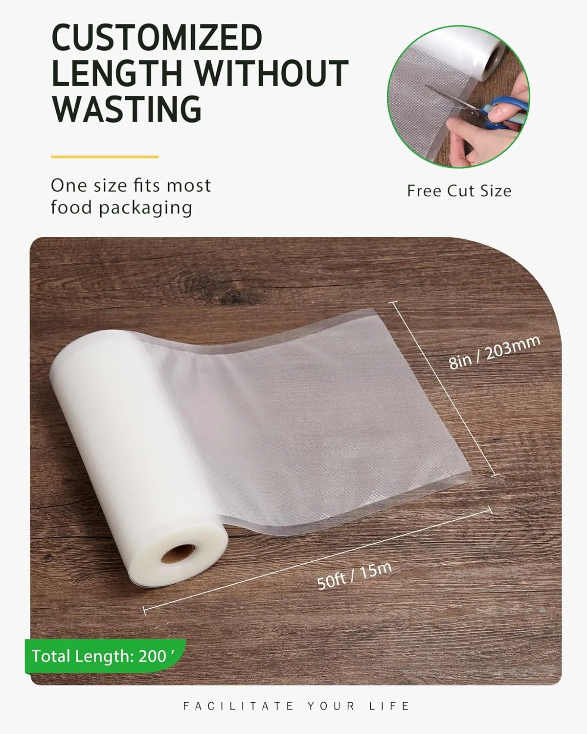 Syntus Vacuum Sealer Bags for Food, 4 Rolls 8" x 50' Commercial Grade Bag Rolls, BPA Free Food Vac Bags for Storage, Meal Prep or Sous Vide