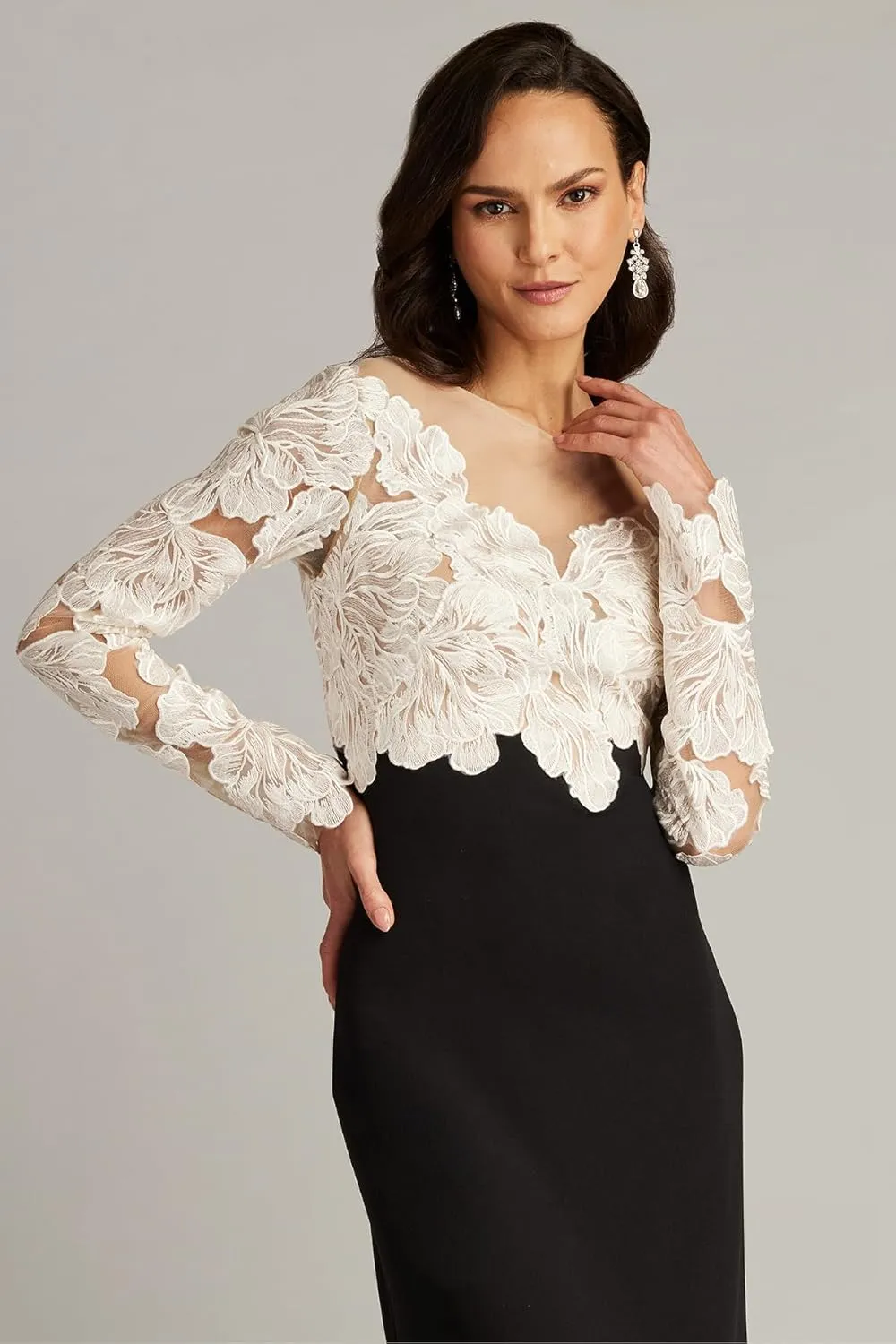 Tadashi Shoji Golie Embroidered Bodice Illusion Gown