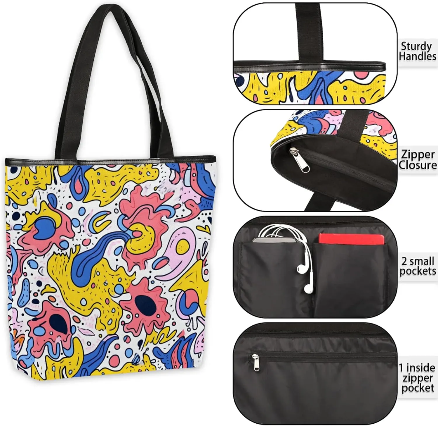 Tavisto Spacious Canvas Tote Bag for Women, Zippered Shoulder Bag with Inner Pocket Perfect for Beach, Books, Shopping