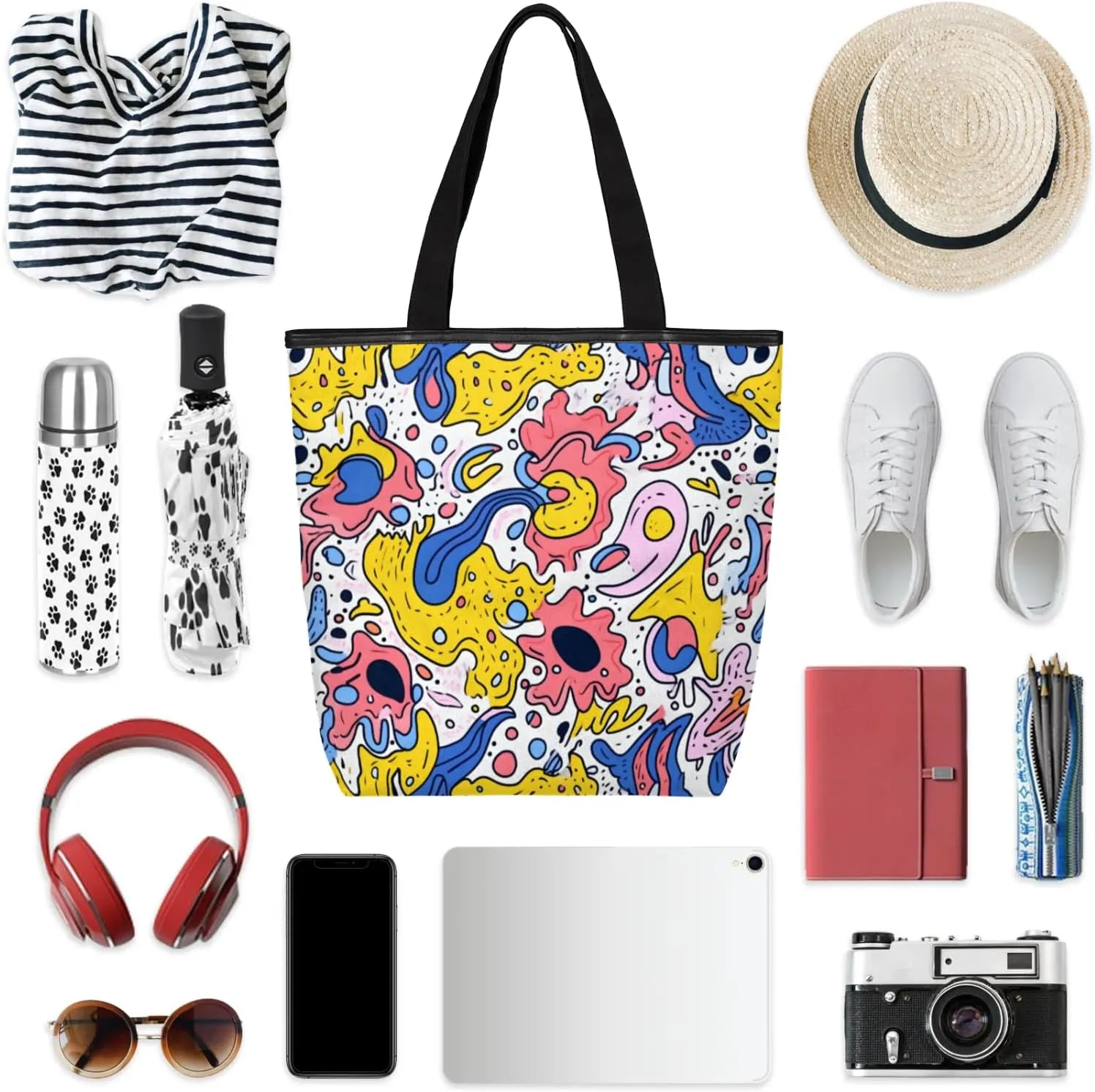 Tavisto Spacious Canvas Tote Bag for Women, Zippered Shoulder Bag with Inner Pocket Perfect for Beach, Books, Shopping