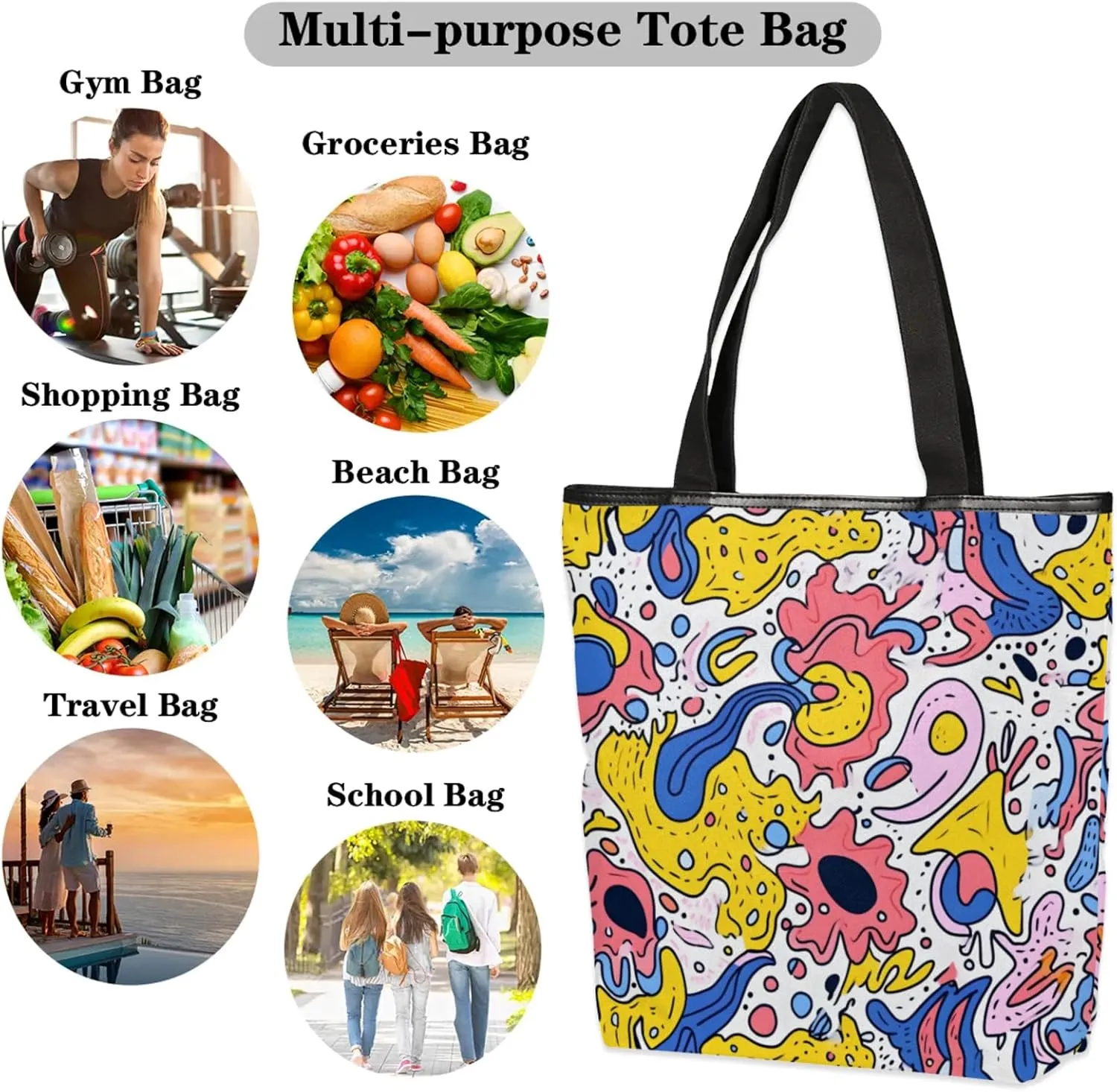 Tavisto Spacious Canvas Tote Bag for Women, Zippered Shoulder Bag with Inner Pocket Perfect for Beach, Books, Shopping