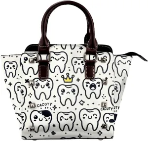 Teeth-Expressions-Crowns Pu Leather Crossbody Studded Bag, Fashionable Shoulder Handbag With Detachable Shoulder Strap