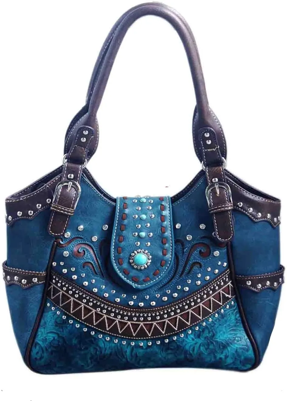 Texas West Western Laser Cut Concho Embroidered Concealed Carry Feather Country Shoulder Handbag in 5 colors