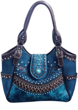 Texas West Western Laser Cut Concho Embroidered Concealed Carry Feather Country Shoulder Handbag in 5 colors