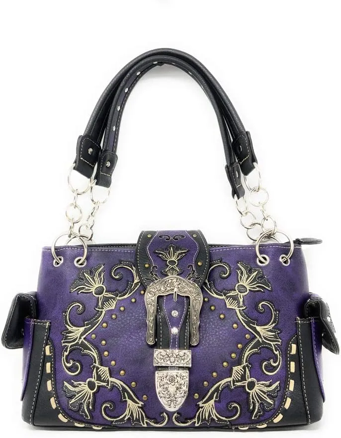 Texas West Women's Buckle Embroidery Shoulder Handbag Purse in Multi Colors
