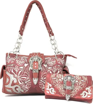 Texas West Women's Buckle Embroidery Shoulder Handbag Wallet in Multi-Color