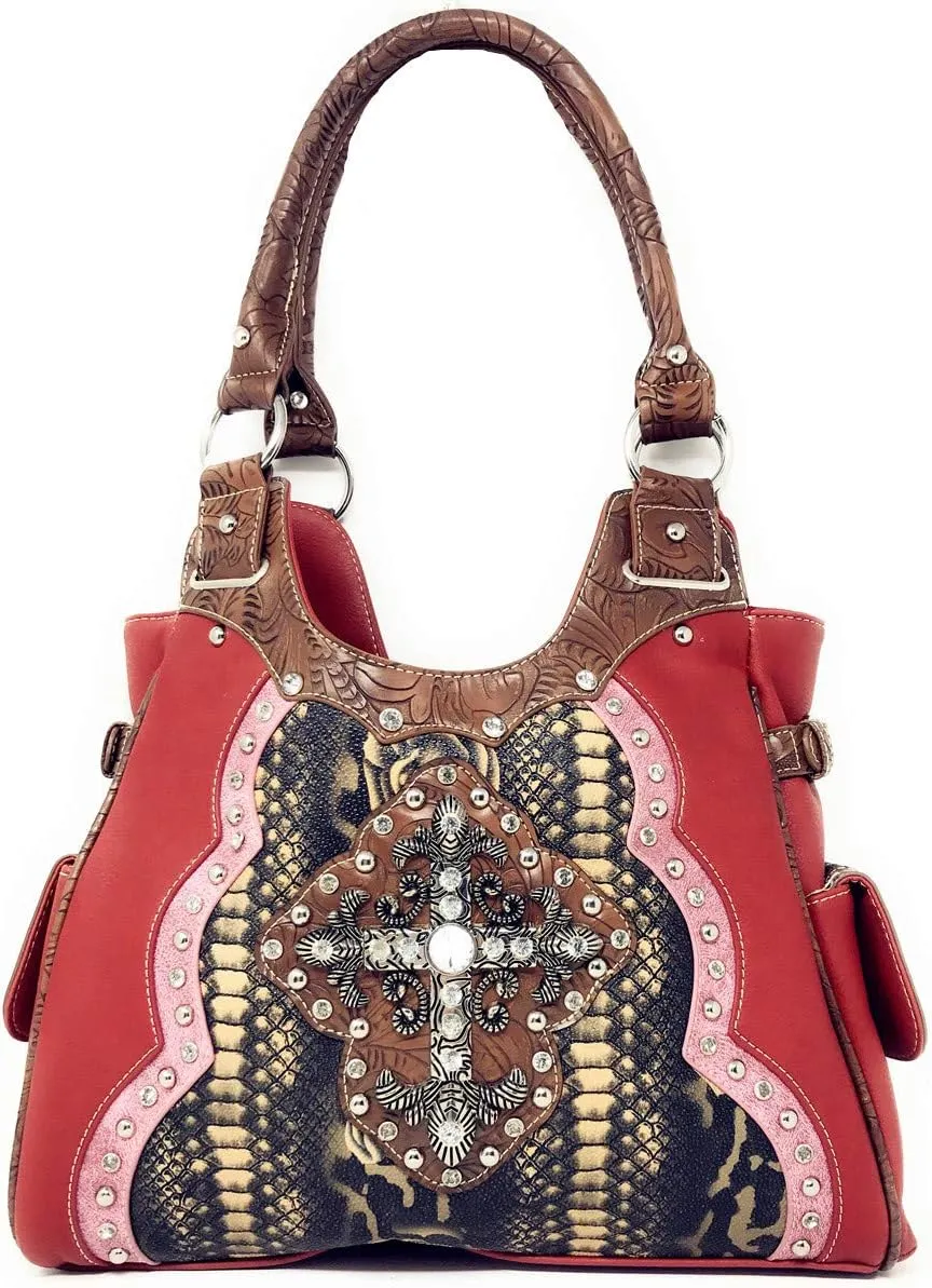 Texas West Women's Cross Flower Shoulder Handbag Purse in 3 Colors