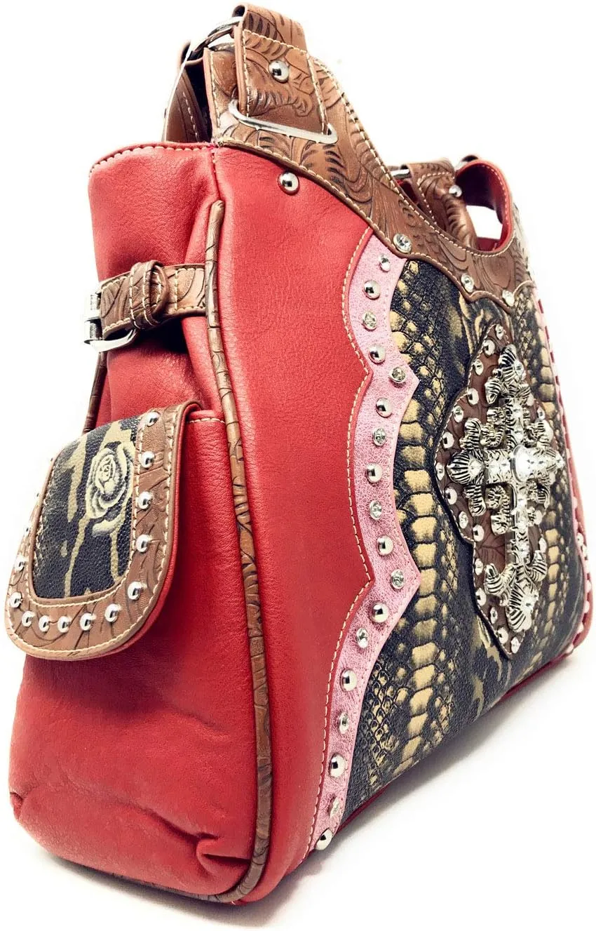 Texas West Women's Cross Flower Shoulder Handbag Purse in 3 Colors