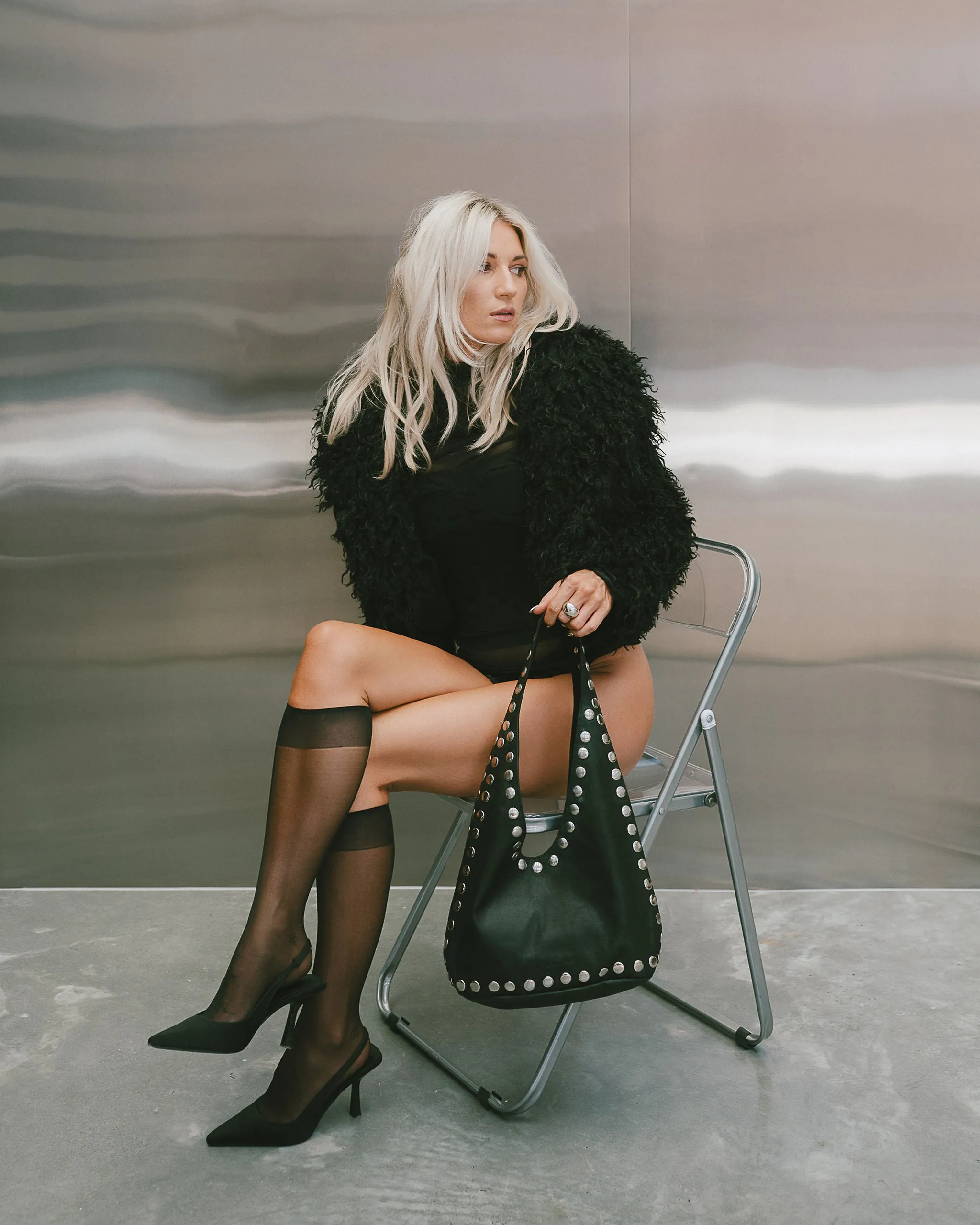 The Kate Studded Slouch Bag In Black