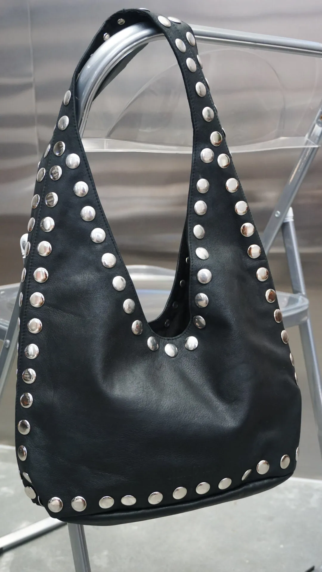 The Kate Studded Slouch Bag In Black
