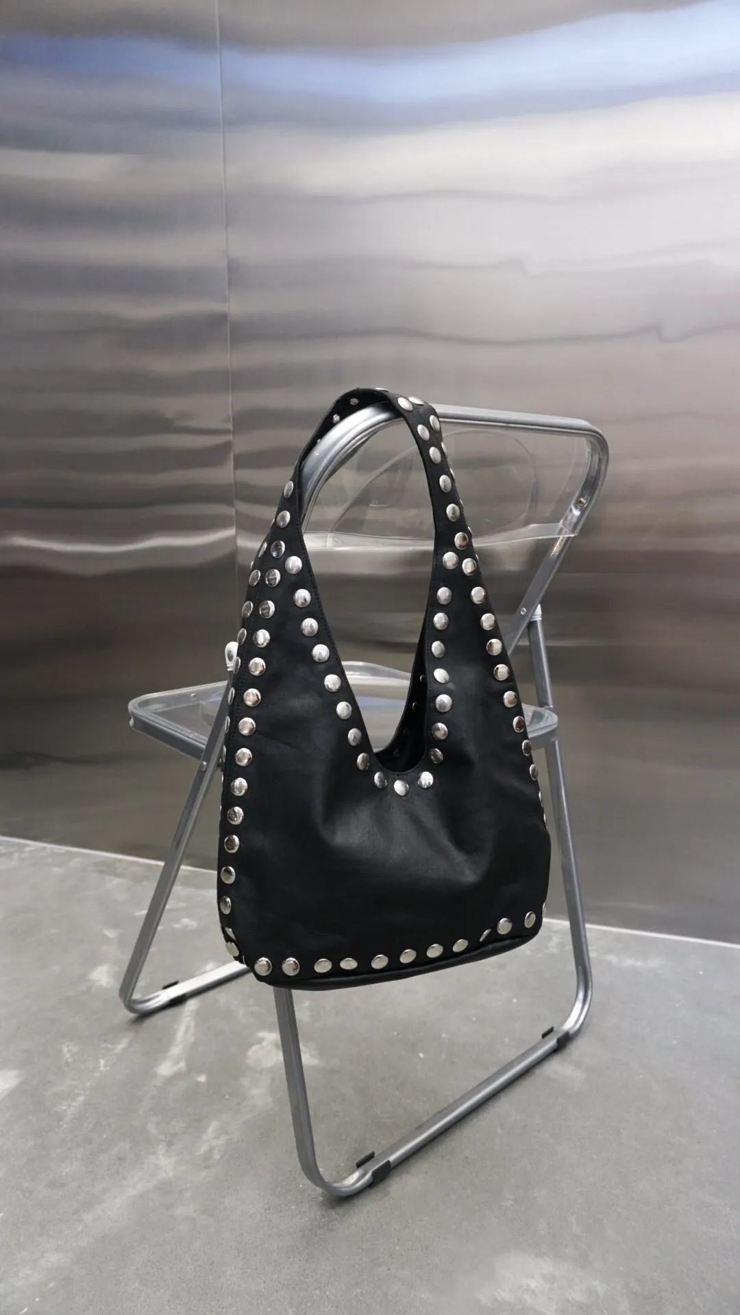 The Kate Studded Slouch Bag In Black