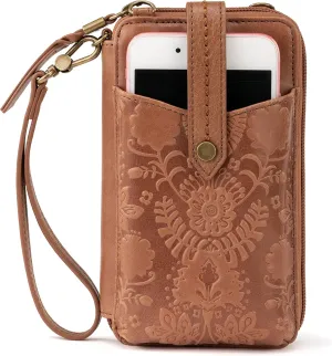The Sak Silverlake N/S Smartphone Crossbody, Tobacco Floral Embossed