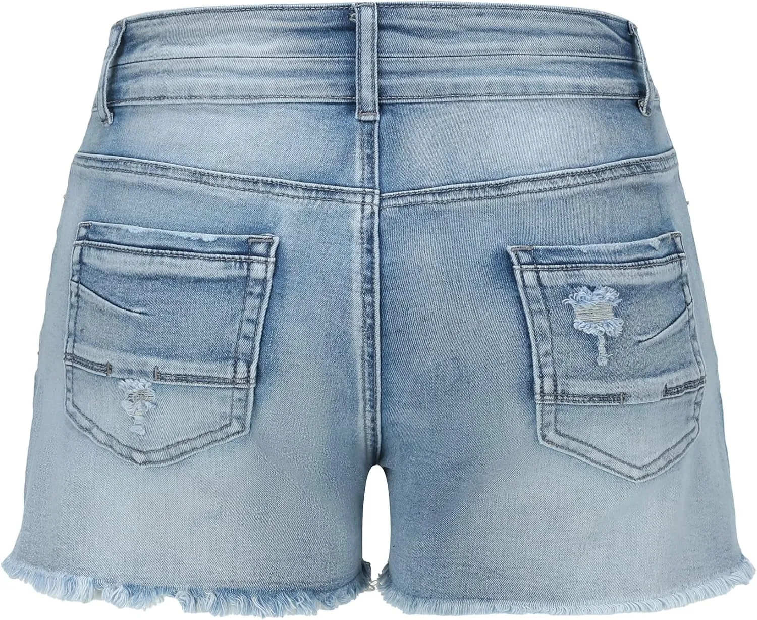 THUNDER STAR Women Mid Rise Ripped Stretchy Jeans Shorts Frayed Raw Hem Casual Denim Shorts