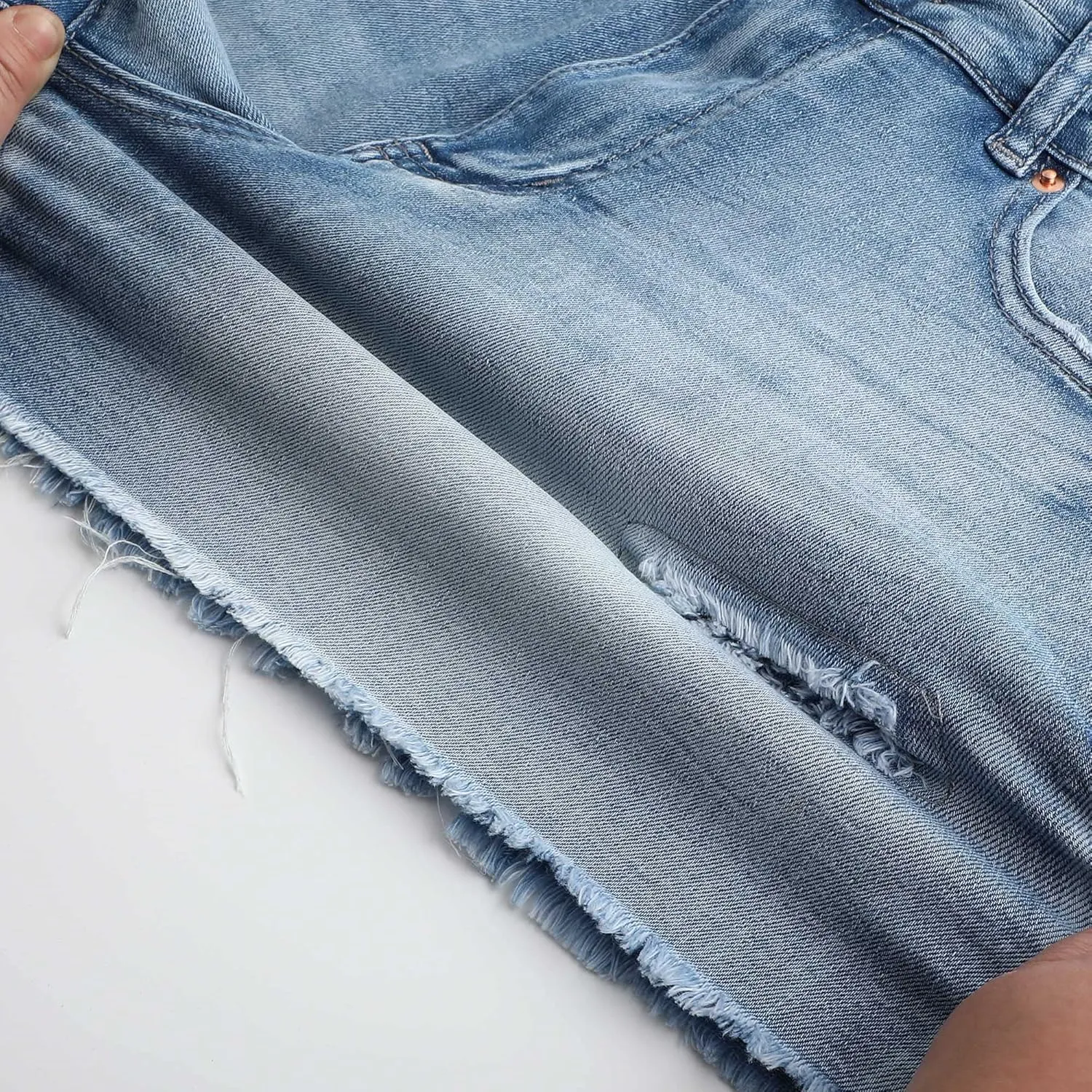 THUNDER STAR Women Mid Rise Ripped Stretchy Jeans Shorts Frayed Raw Hem Casual Denim Shorts