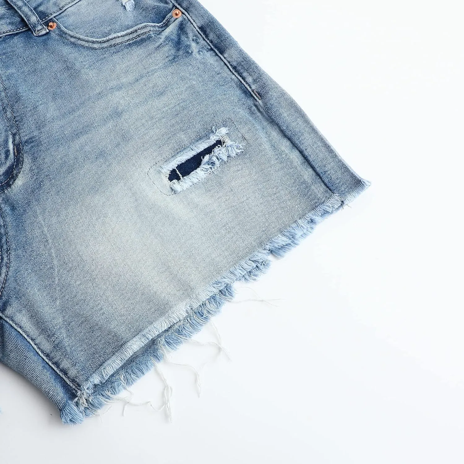 THUNDER STAR Women Mid Rise Ripped Stretchy Jeans Shorts Frayed Raw Hem Casual Denim Shorts