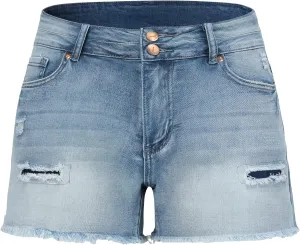 THUNDER STAR Women Mid Rise Ripped Stretchy Jeans Shorts Frayed Raw Hem Casual Denim Shorts