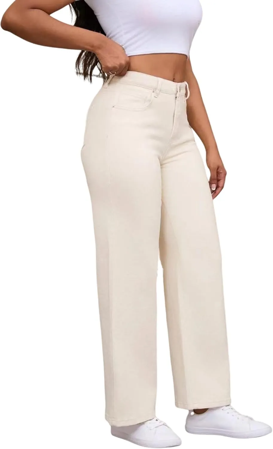 THUNDER STAR Womens High Waisted Wide Leg Jeans Stretchy Distressed Denim Pants
