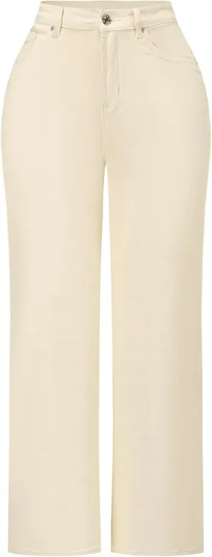 THUNDER STAR Womens High Waisted Wide Leg Jeans Stretchy Distressed Denim Pants