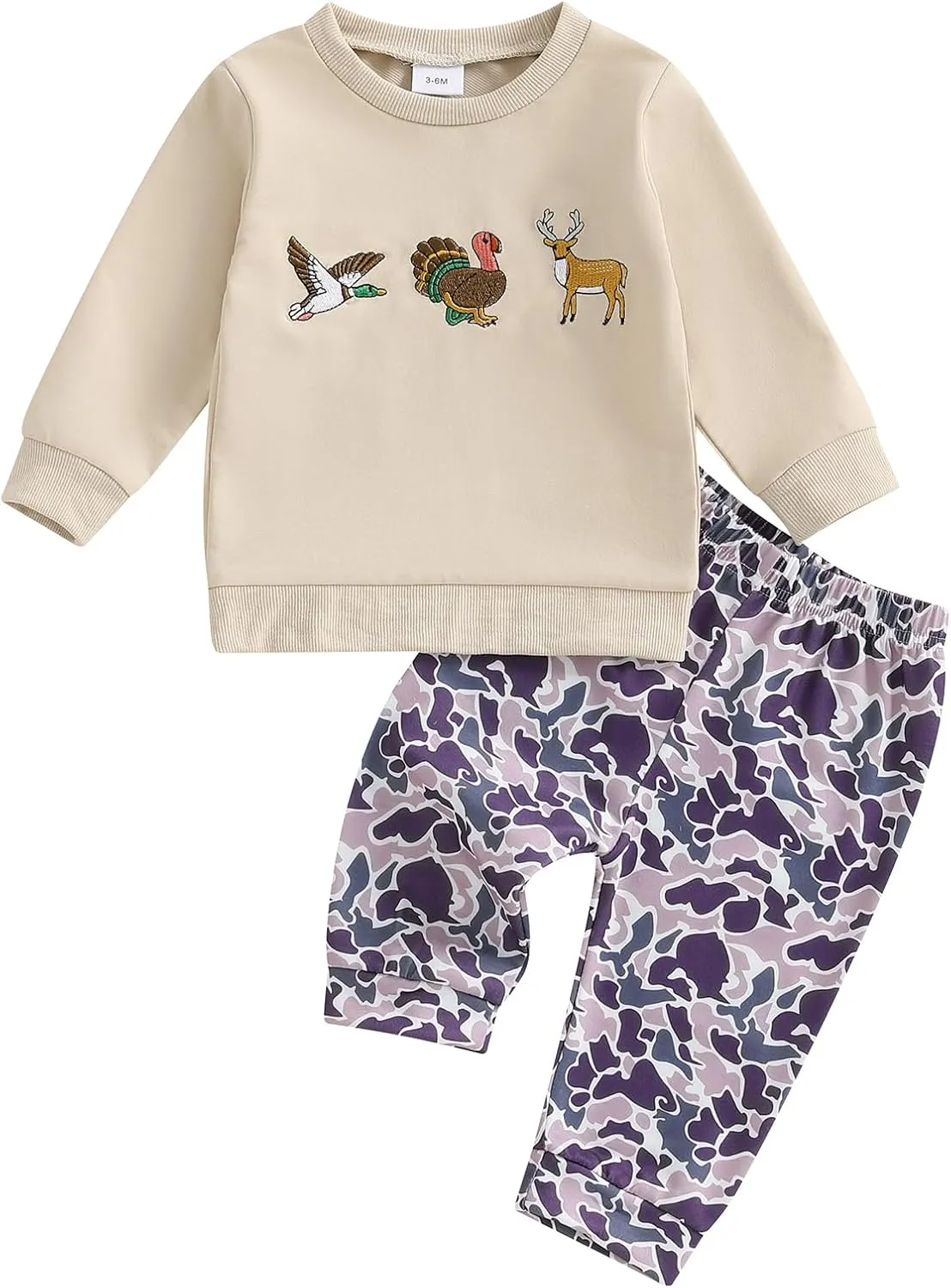Toddler Boy Fall Winter Clothes Baby Camo Outfits Retro Duck Embroidery Hunting Sweatshirts   Camouflage Pants Set