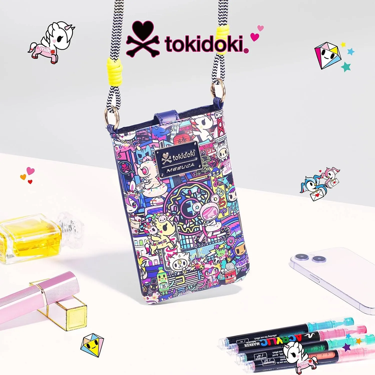 Tokidoki Unicorno Small Crossbody Purse for Women,Mini Soft Leather Cellphone Bags Kawaii Wallet with Crossbody Strap