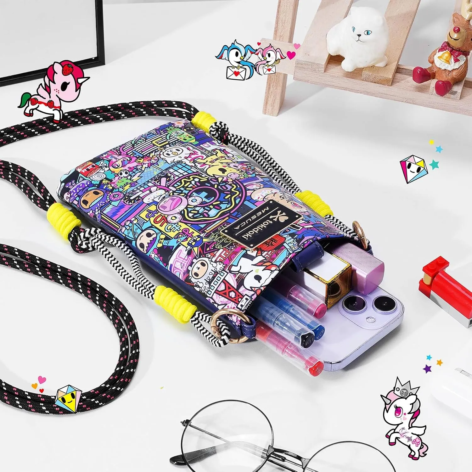 Tokidoki Unicorno Small Crossbody Purse for Women,Mini Soft Leather Cellphone Bags Kawaii Wallet with Crossbody Strap