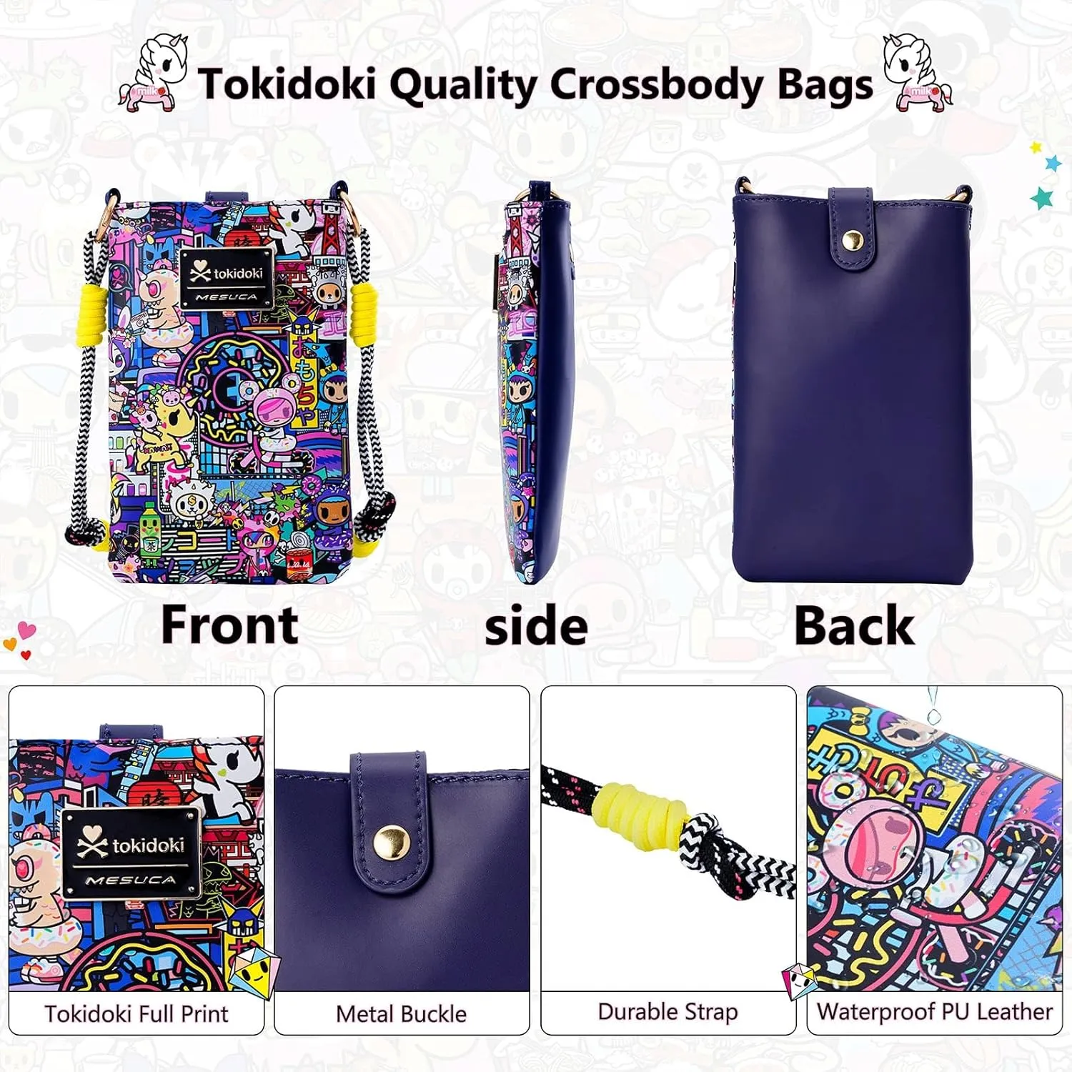 Tokidoki Unicorno Small Crossbody Purse for Women,Mini Soft Leather Cellphone Bags Kawaii Wallet with Crossbody Strap