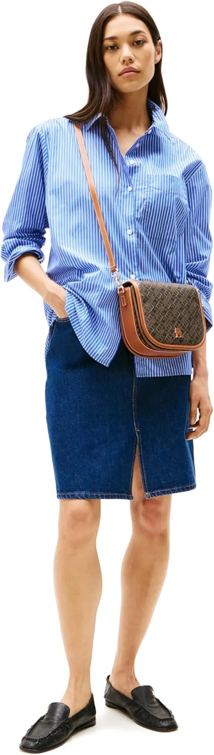 Tommy Hilfiger Monogram Leather Saddle Bag with Adjustable Crossbody Strap