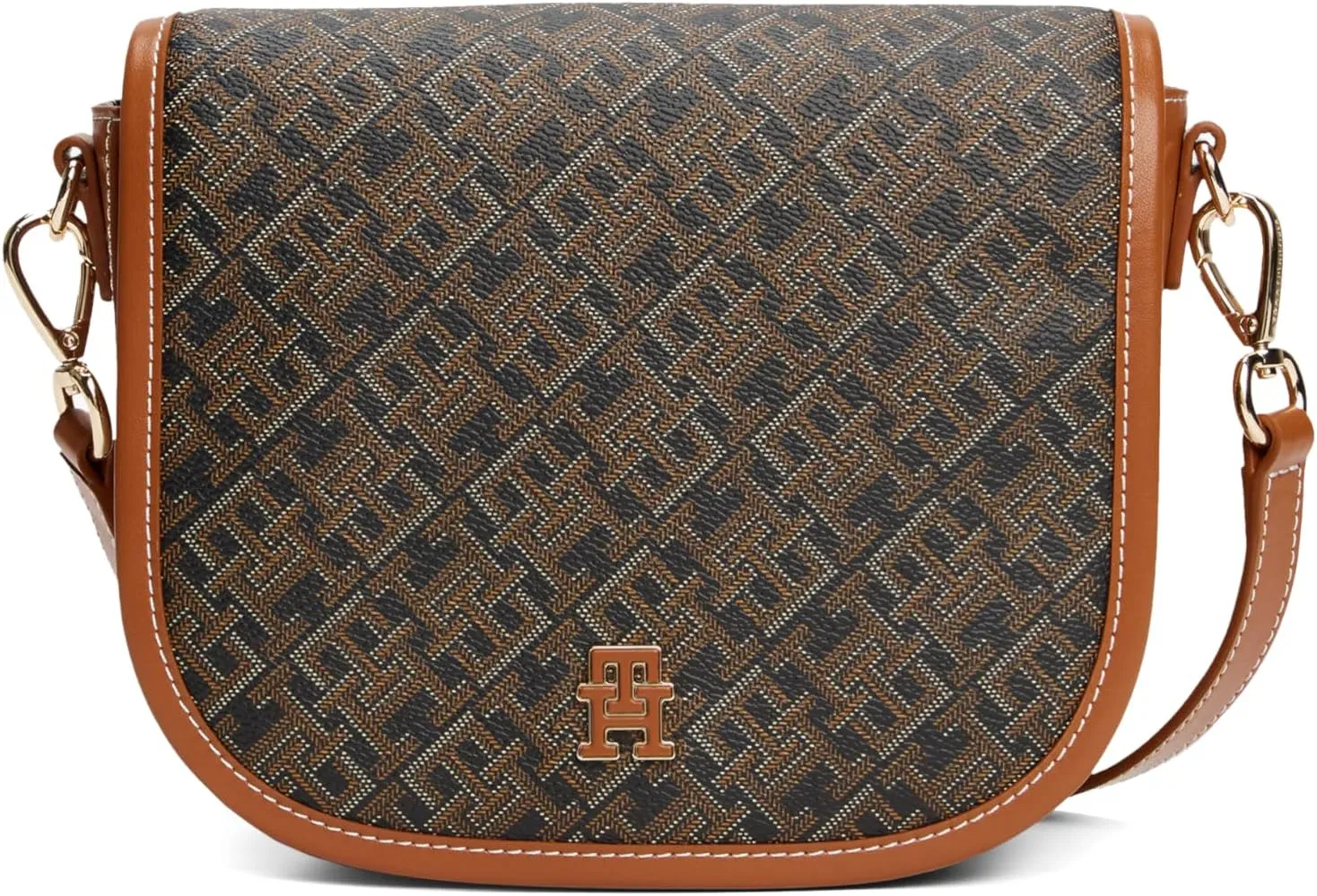 Tommy Hilfiger Monogram Leather Saddle Bag with Adjustable Crossbody Strap